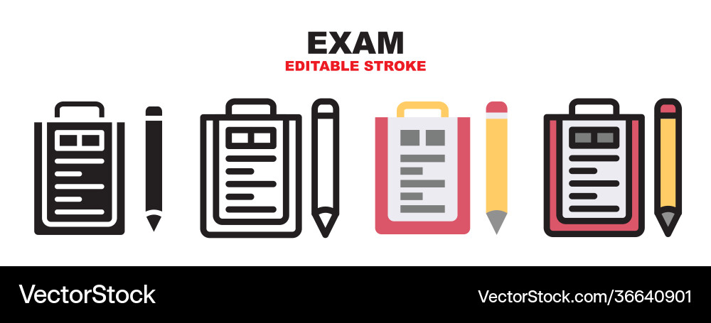 Exam icon set with different styles editable Exam icon set with different styles editable vector image