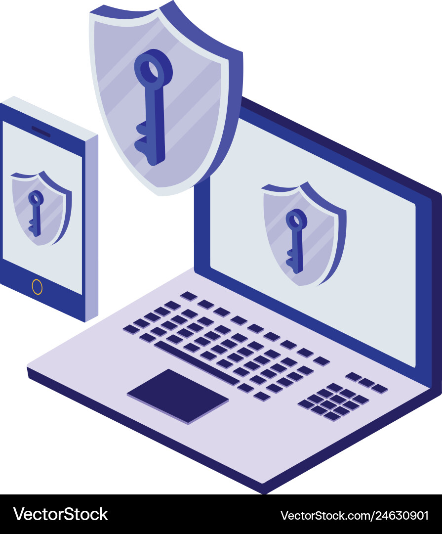 Laptop computer with security shield Vector Image
