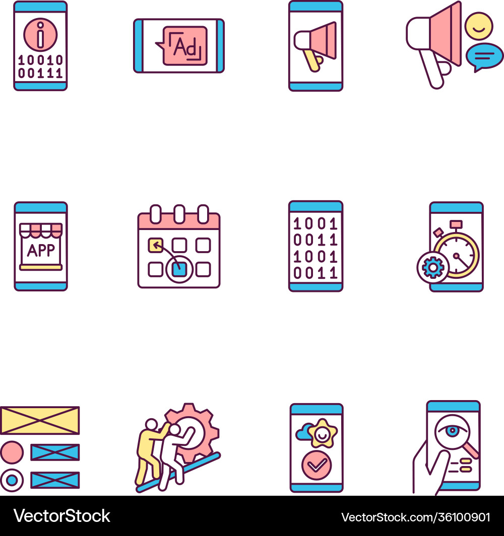Mobile application rgb color icons set Mobile application rgb color icons set vector image