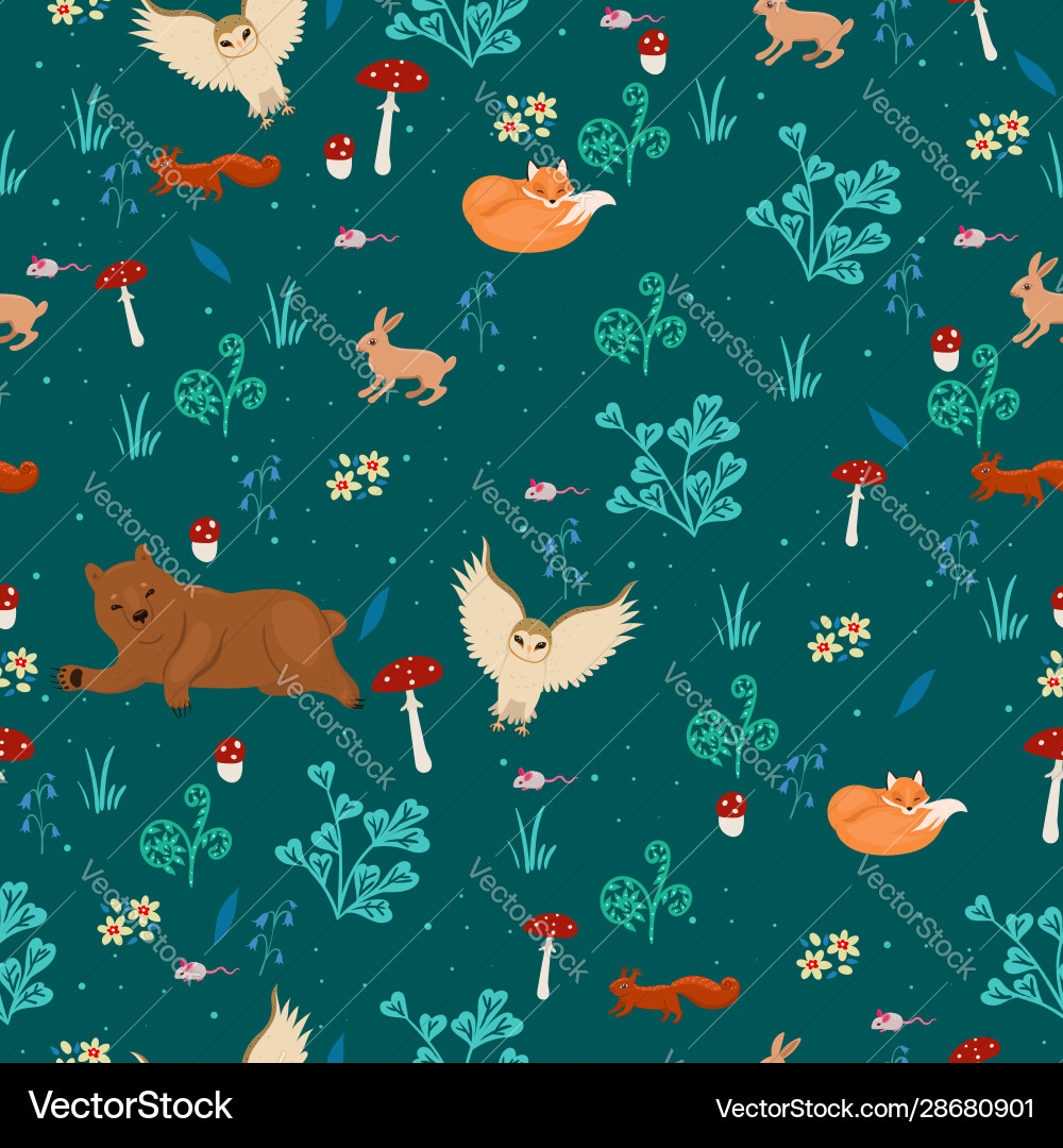 Seamless pattern with animals in forest Seamless pattern with animals in forest vector image