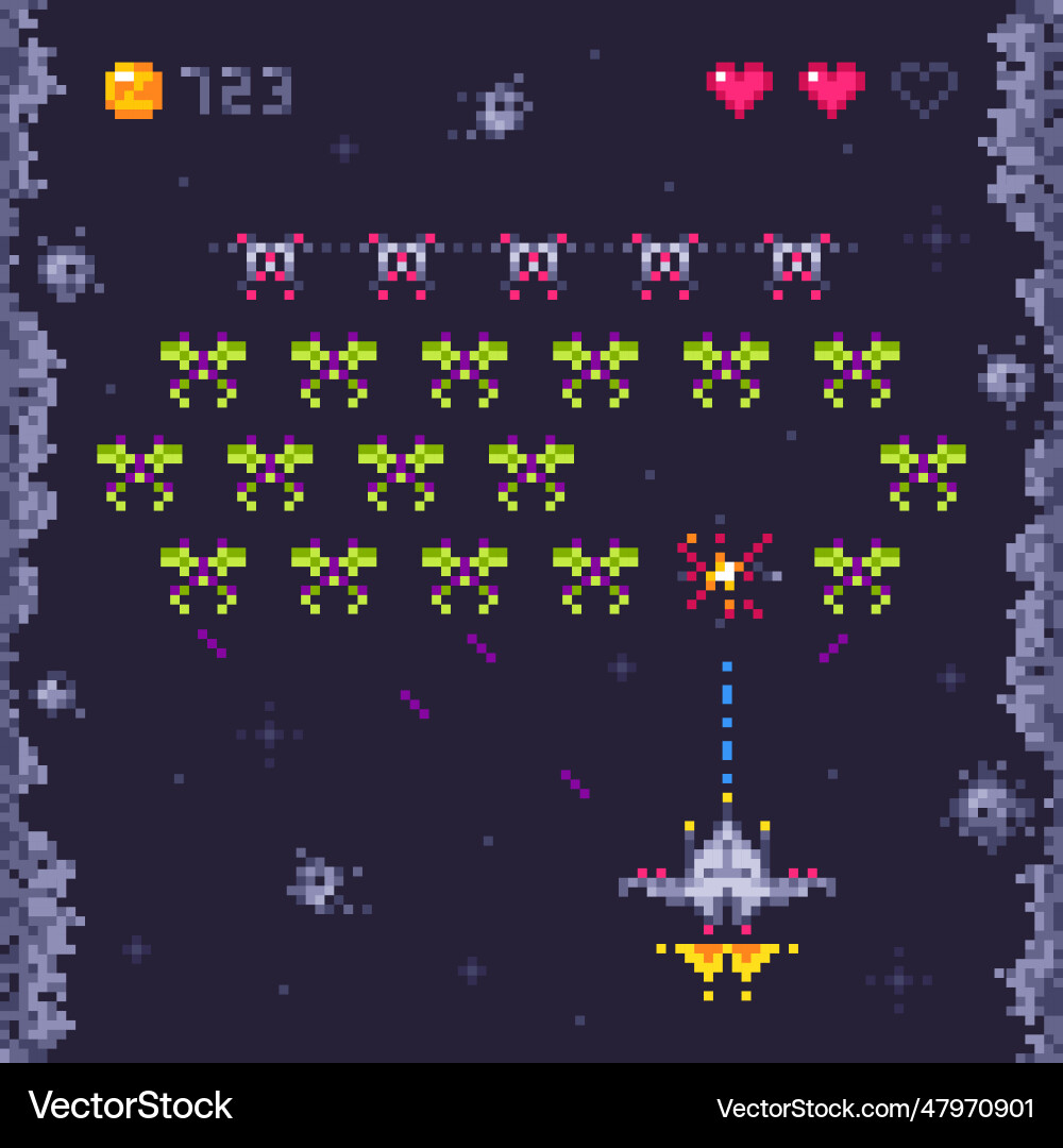 Space arcade game level retro invaders pixel art vector image