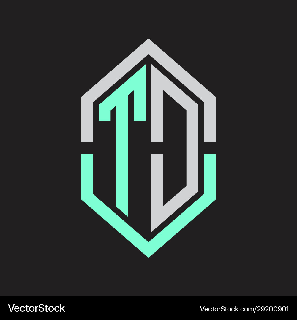Td logo monogram with hexagon shape and outline Td logo monogram with hexagon shape and outline Vector Image