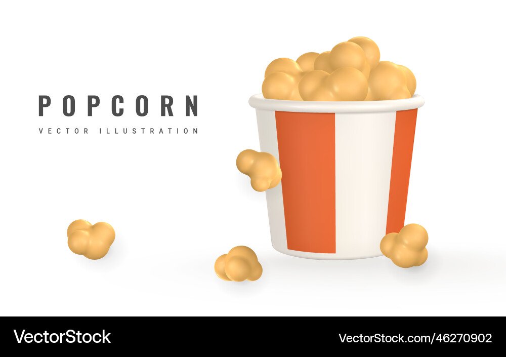 3d realistic pop corn in bucket container 3d realistic pop corn in bucket container vector image