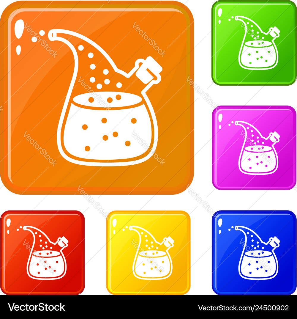 Boiling lab flask icons set color Boiling lab flask icons set color Vector Image