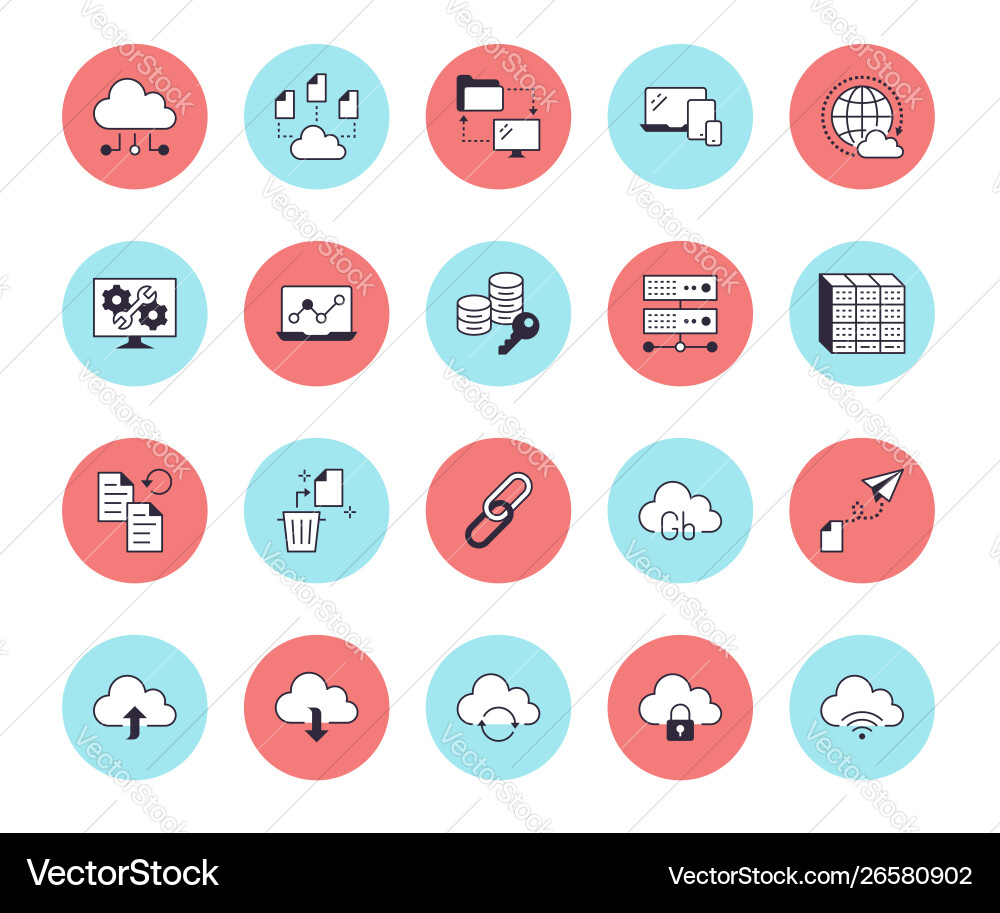 Cloud-Datenspeicherzeilen-Symbole setzen Datenbank Cloud-Datenspeicherzeilen-Symbole setzen Datenbank vektorbild