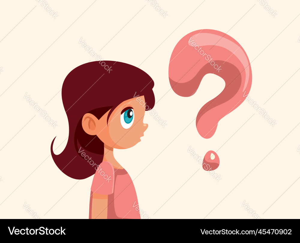 Curious girl having a big question cartoon Curious girl having a big question cartoon vector image