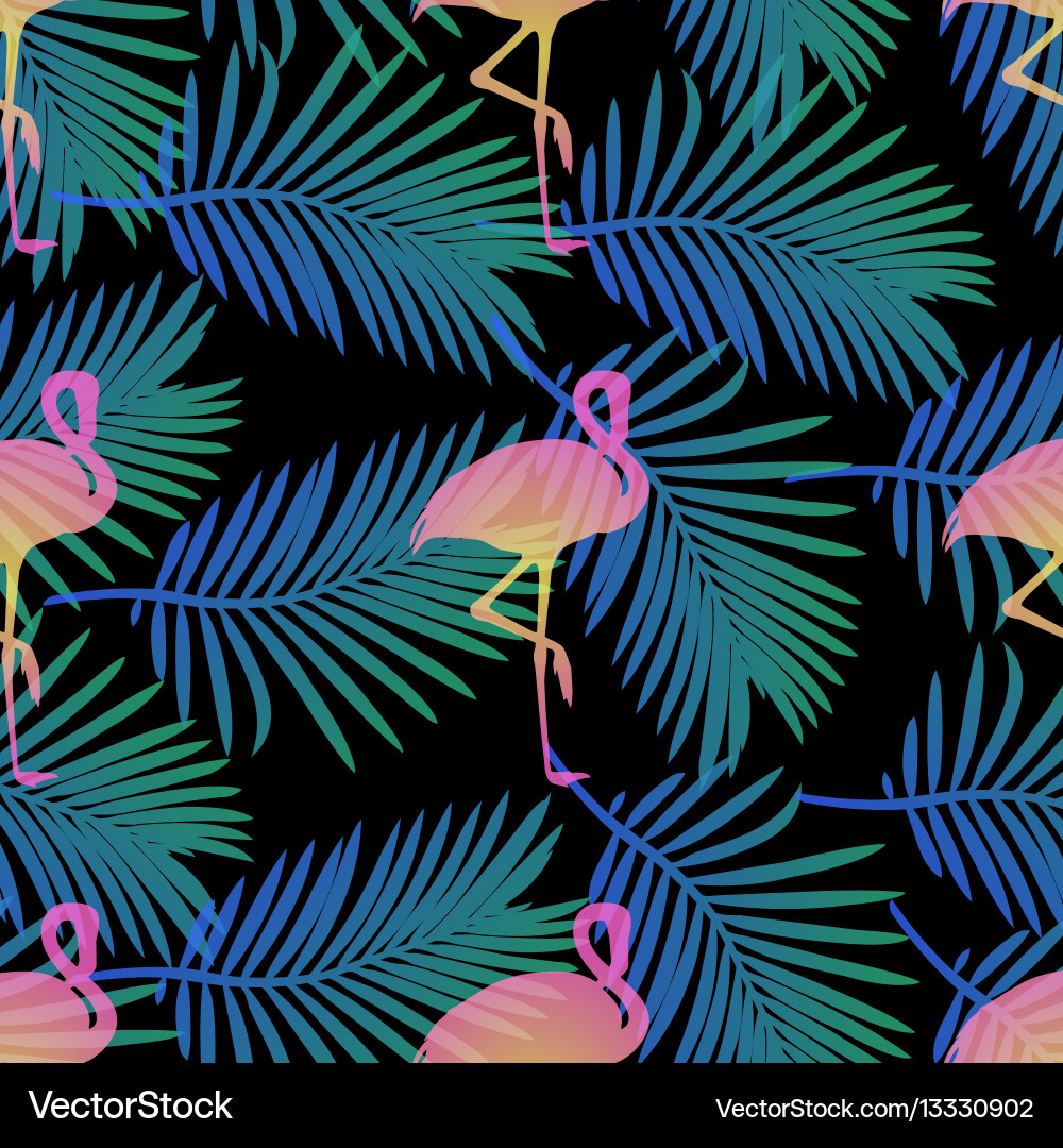 Flamingo Palm Leaf Seamless Pattern vector image