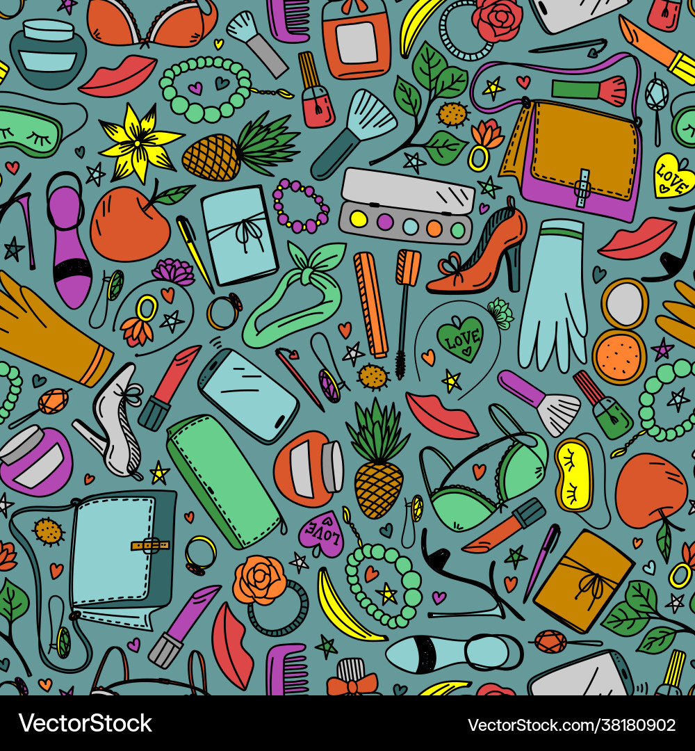 Green background with different colored objects Green background with different colored objects Vector Image