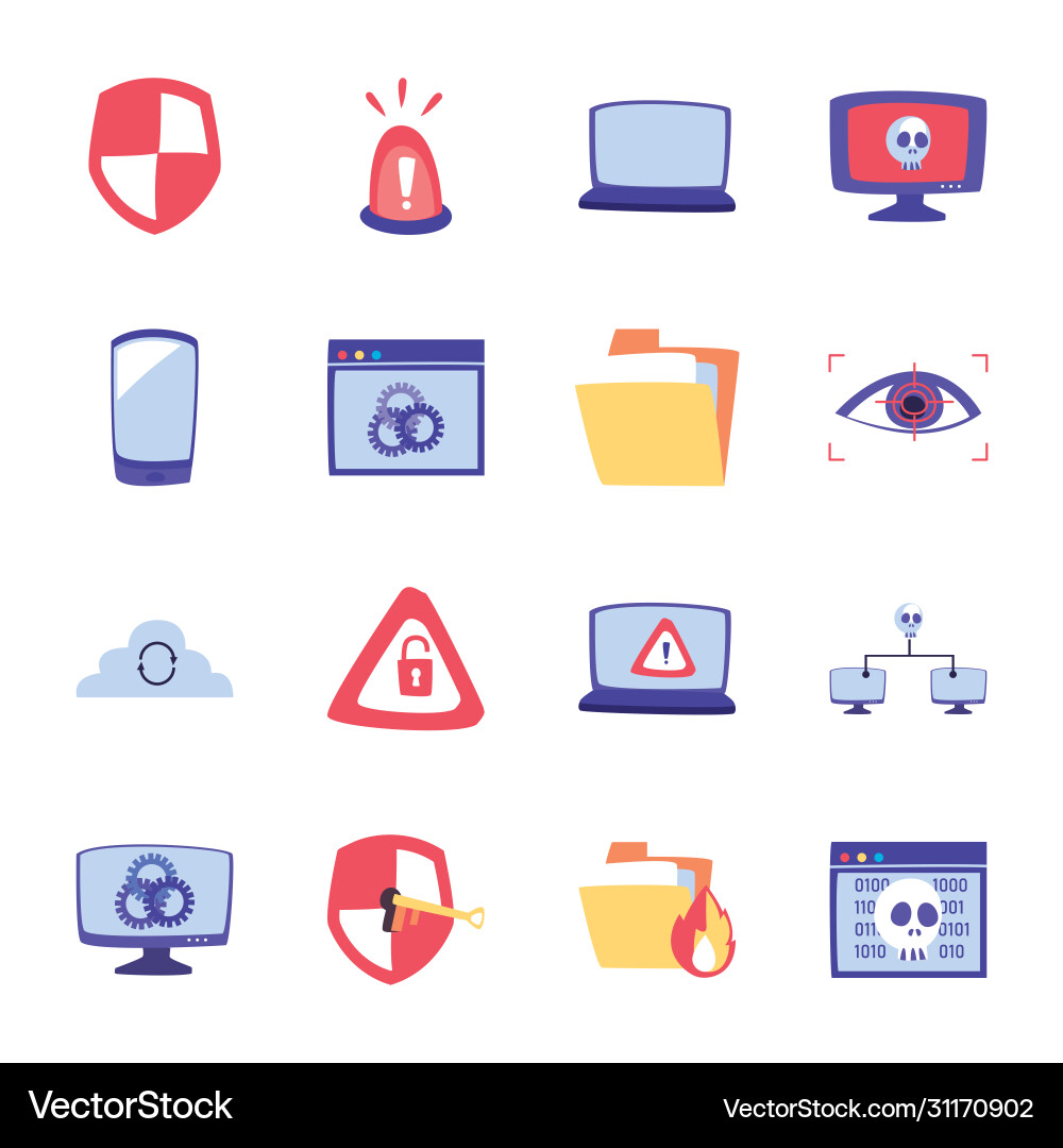 Hack information flat style icon set design vector image