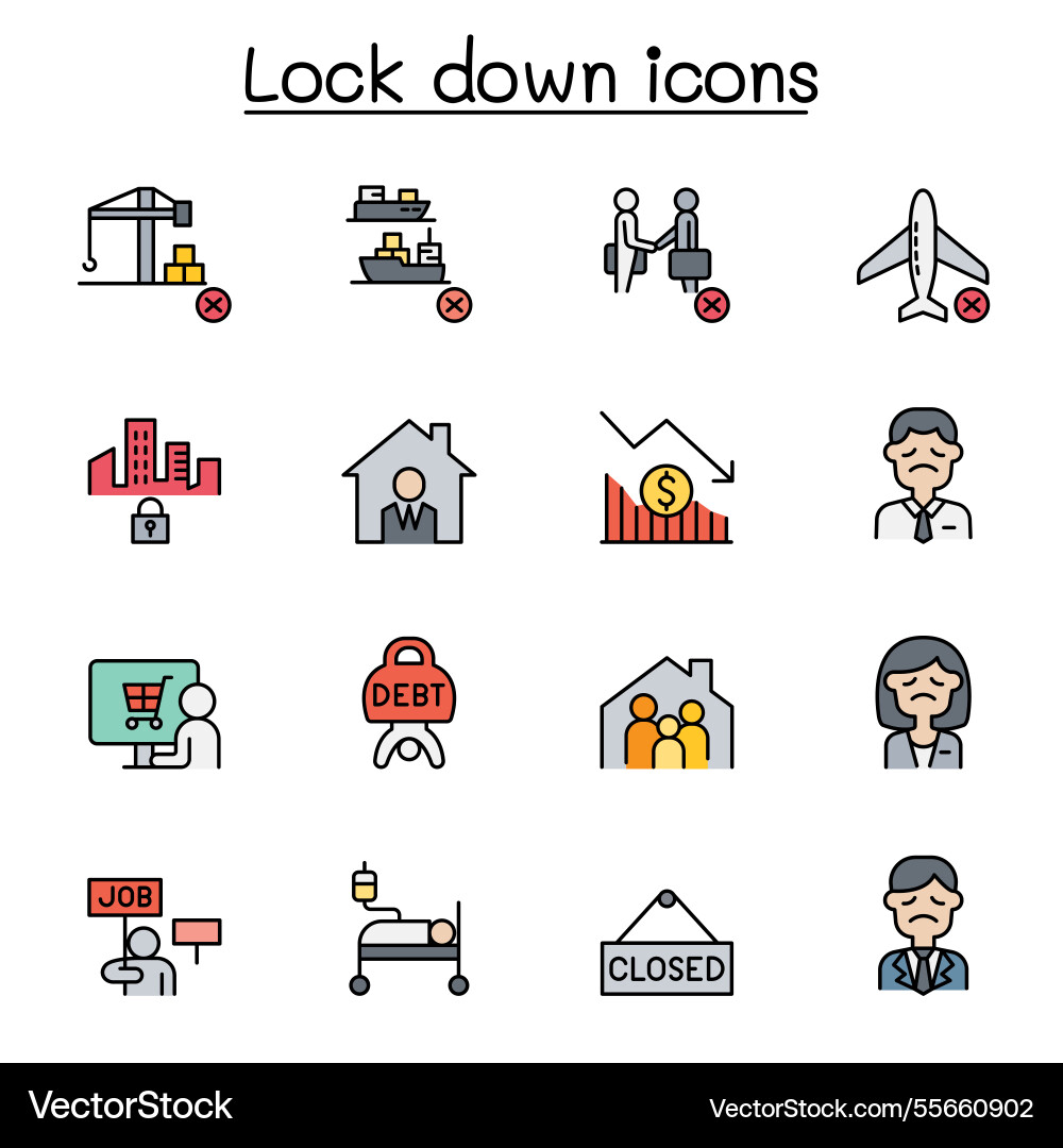 Lock down set color line style Lock down set color line style vector image