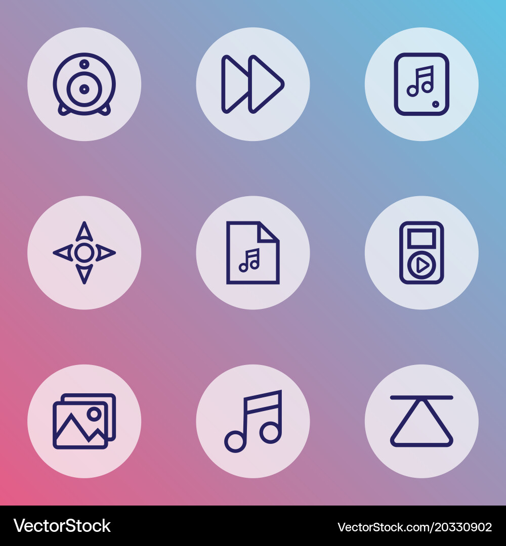Multimedia icons line style set with music web vector image