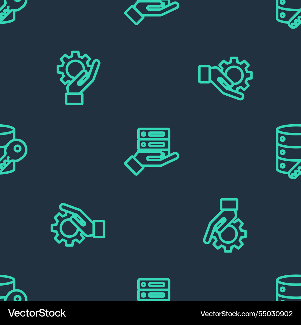Set line server data web hosting hand settings Set line server data web hosting hand settings vector image