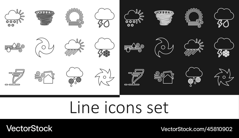 Set line tornado cloud with snow and lightning Vector Image