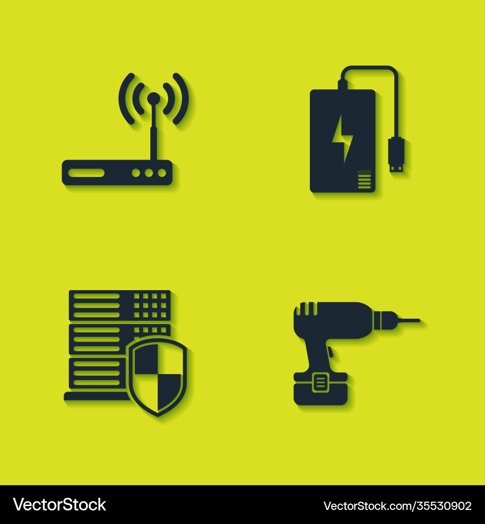 Set router and wi-fi drill machine server vector image