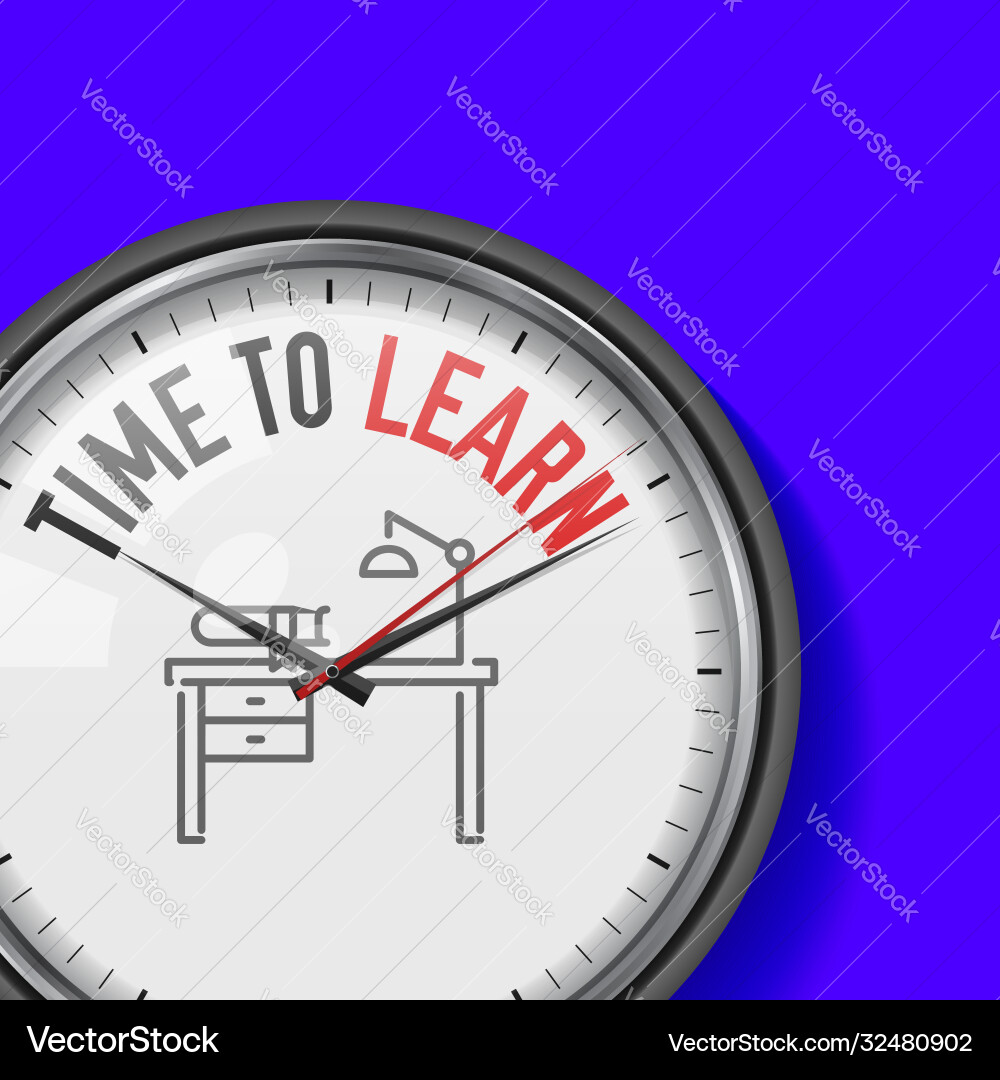 Time to learn white clock with motivational Vector Image