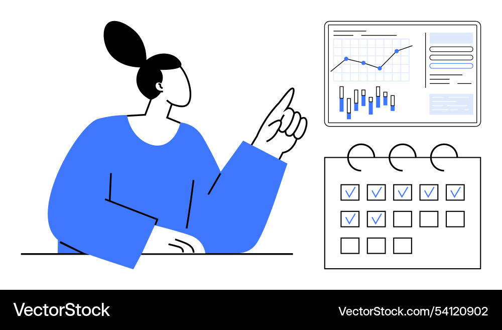 Woman pointing at data analysis on screen Vector Image