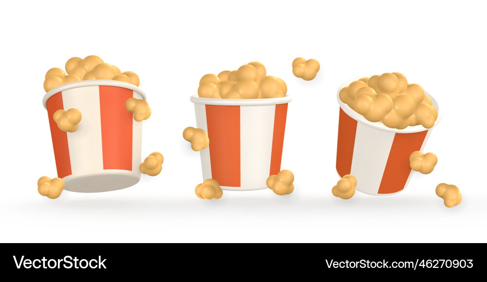 3d realistic pop corn in bucket container 3d realistic pop corn in bucket container vector image