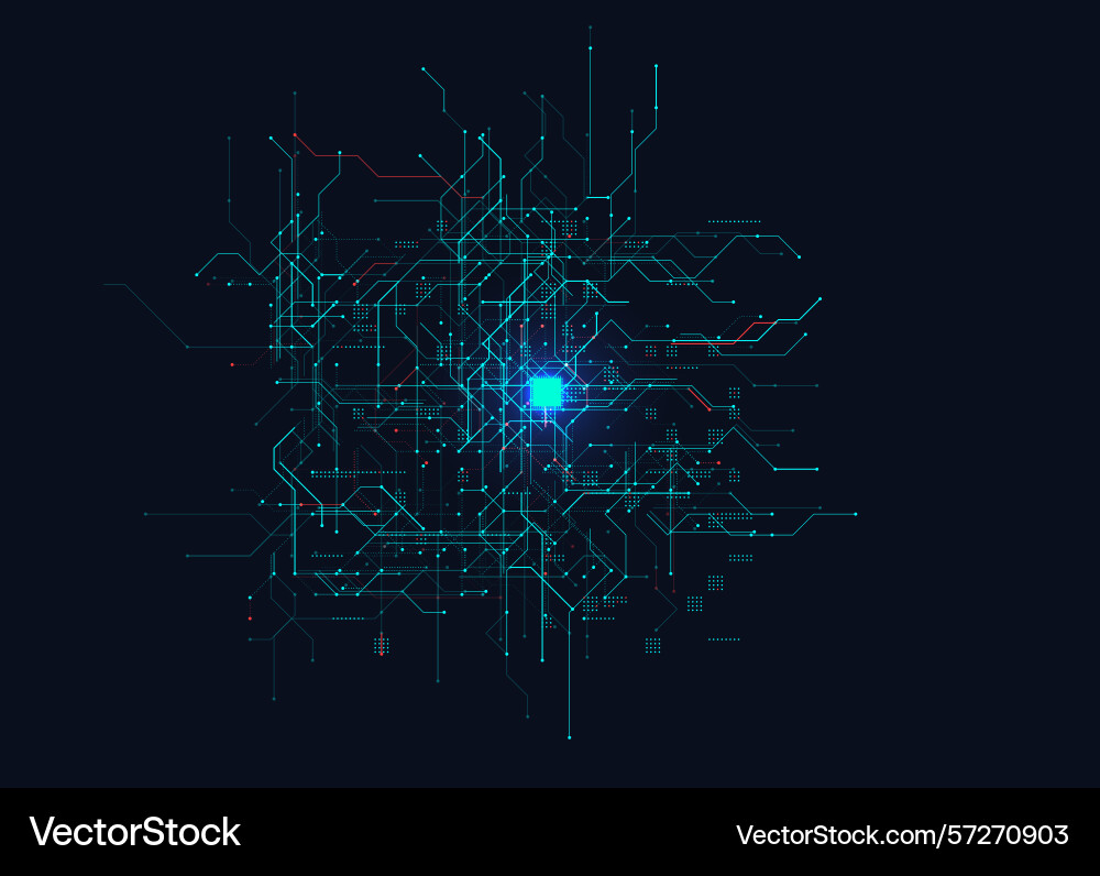 Ai neural circuit board center glow data flow tech Ai neural circuit board center glow data flow tech vector image