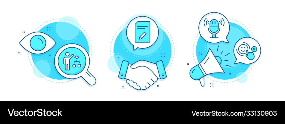 Algorithm edit document and microphone icons set Algorithm edit document and microphone icons set vector image