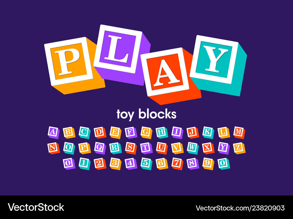 Alphabet Blocks Font - Colorful Letters & Numbers Vector Image