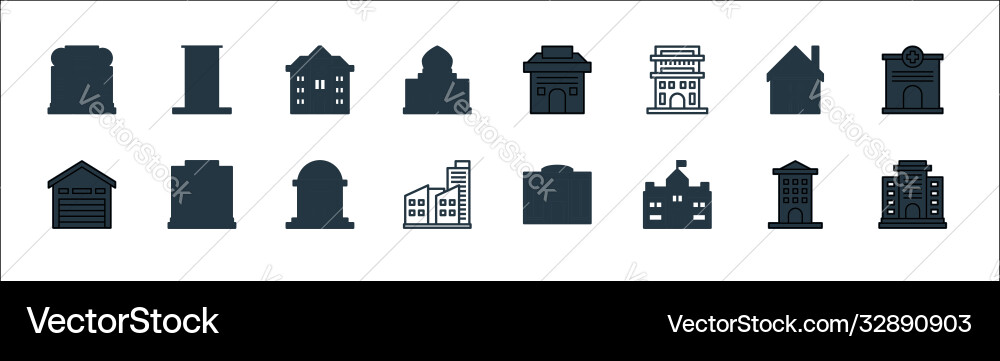 Building line icons linear set quality Building line icons linear set quality vector image