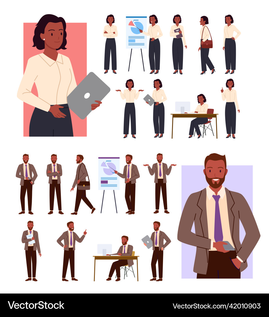 Businesswoman Poses - Office Worker Set Vector Image