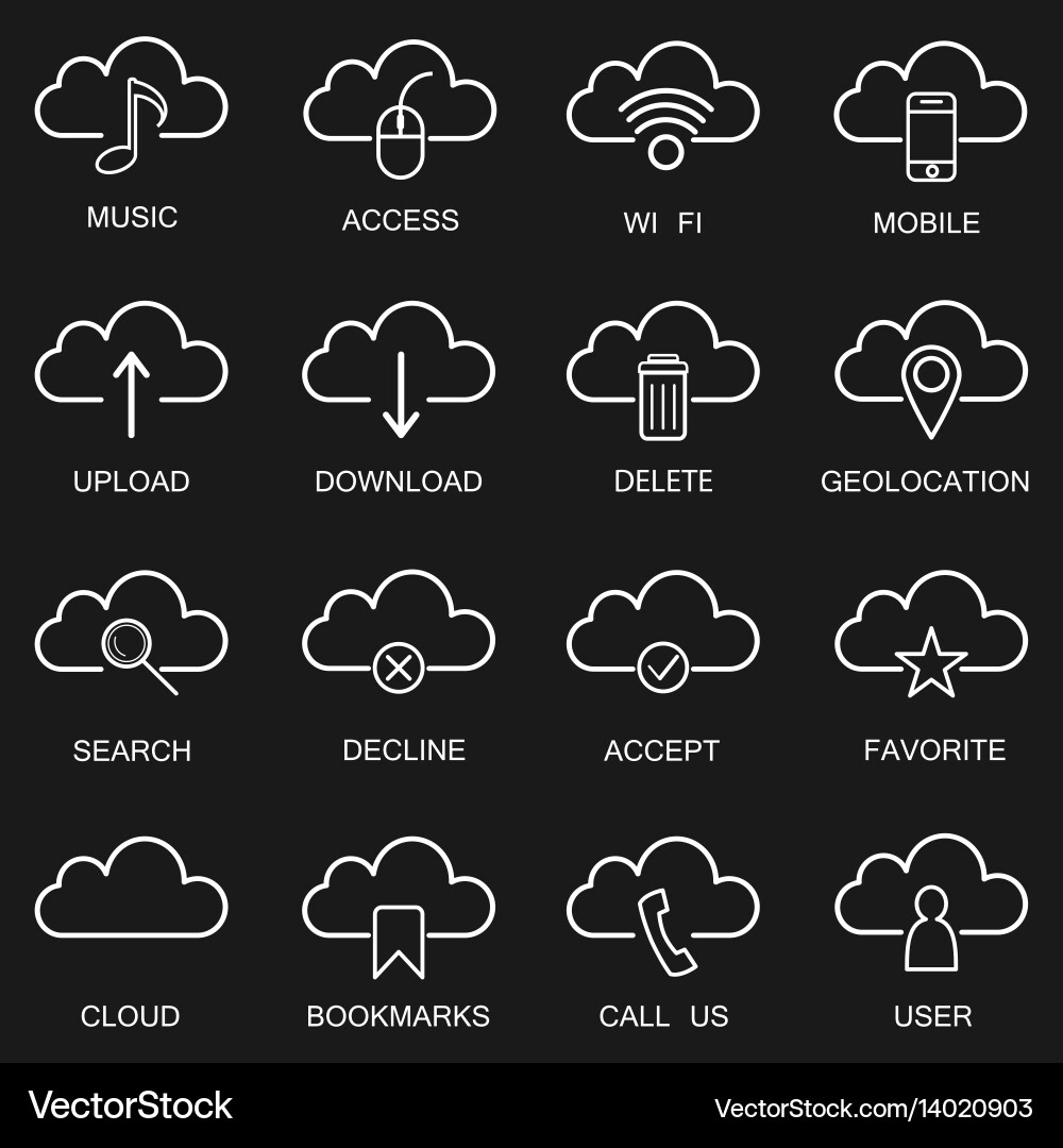 Cloud computing icons thin line vector image