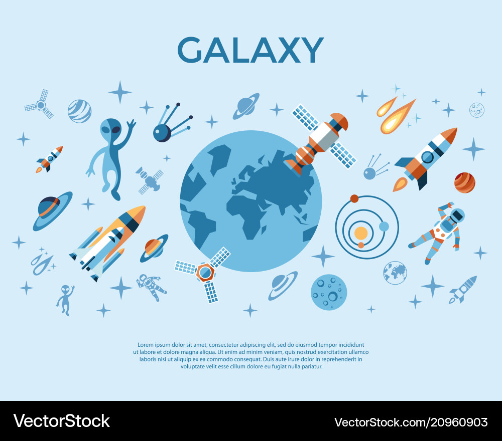 Digital line icons set space and rockets Digital line icons set space and rockets Vector Image