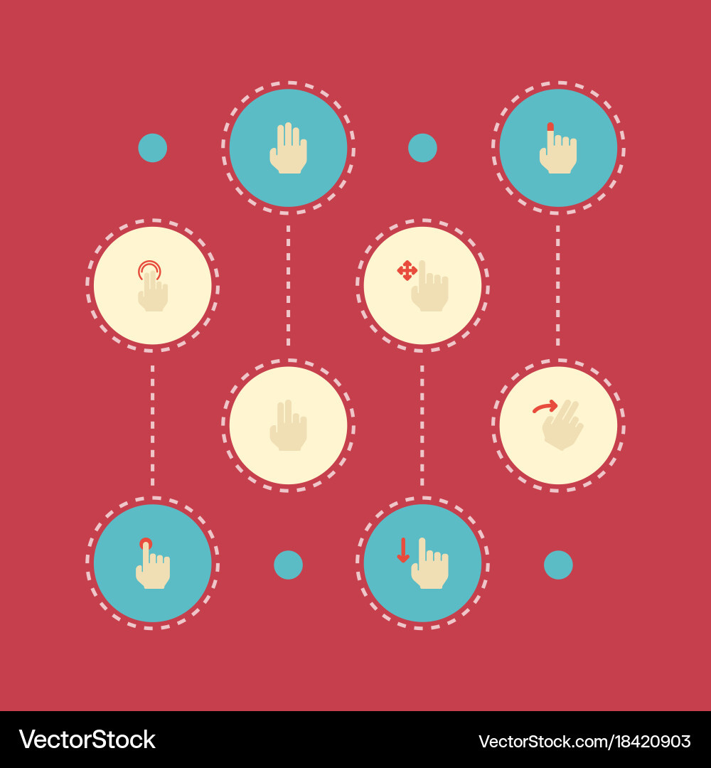 Flat icons double click down hold and other vector image