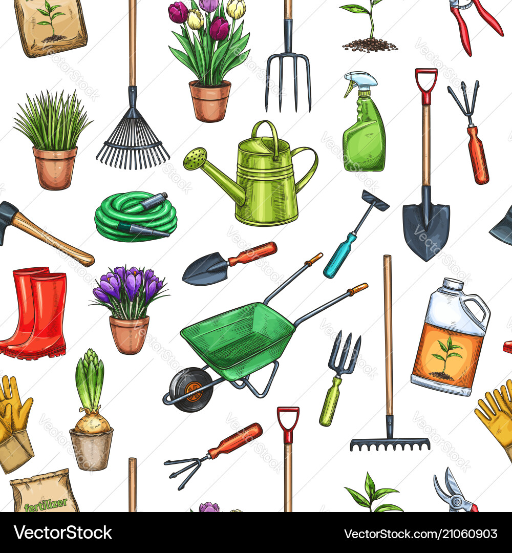 Gardening Pattern with Tools vector image