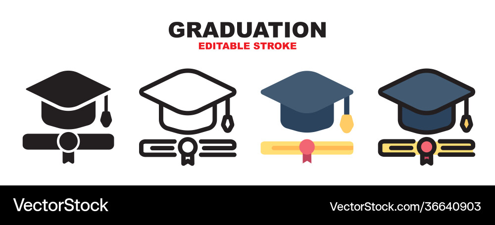 Graduation icon set with different styles Graduation icon set with different styles vector image
