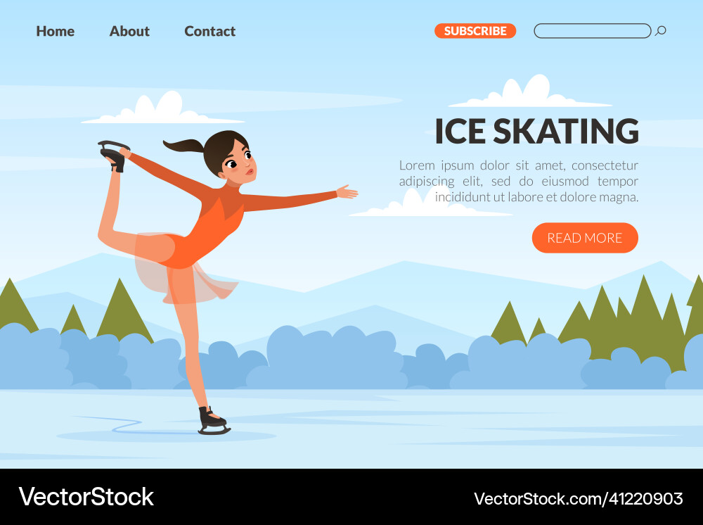 Landing page with young woman ice skating on rink Landing page with young woman ice skating on rink vector image