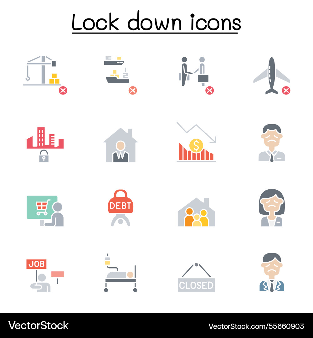 Lock down set in flat color style Lock down set in flat color style vector image