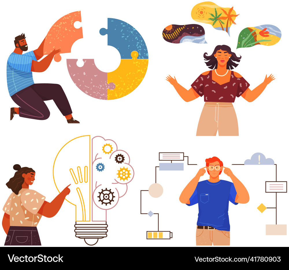 Mindset types set structural analytical logical Mindset types set structural analytical logical vector image