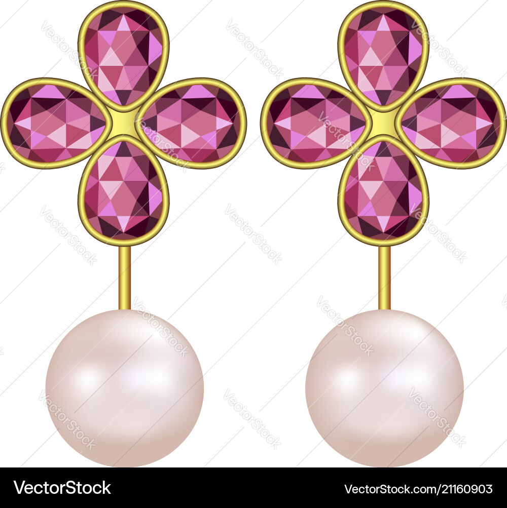Pearl ruby earrings mockup realistic style Pearl ruby earrings mockup realistic style vector image