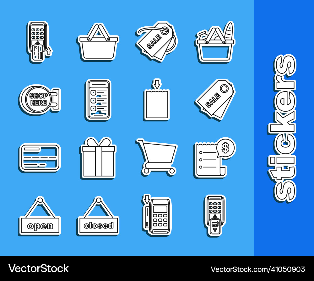 Set line pos terminal with printed receipt Set line pos terminal with printed receipt vector image