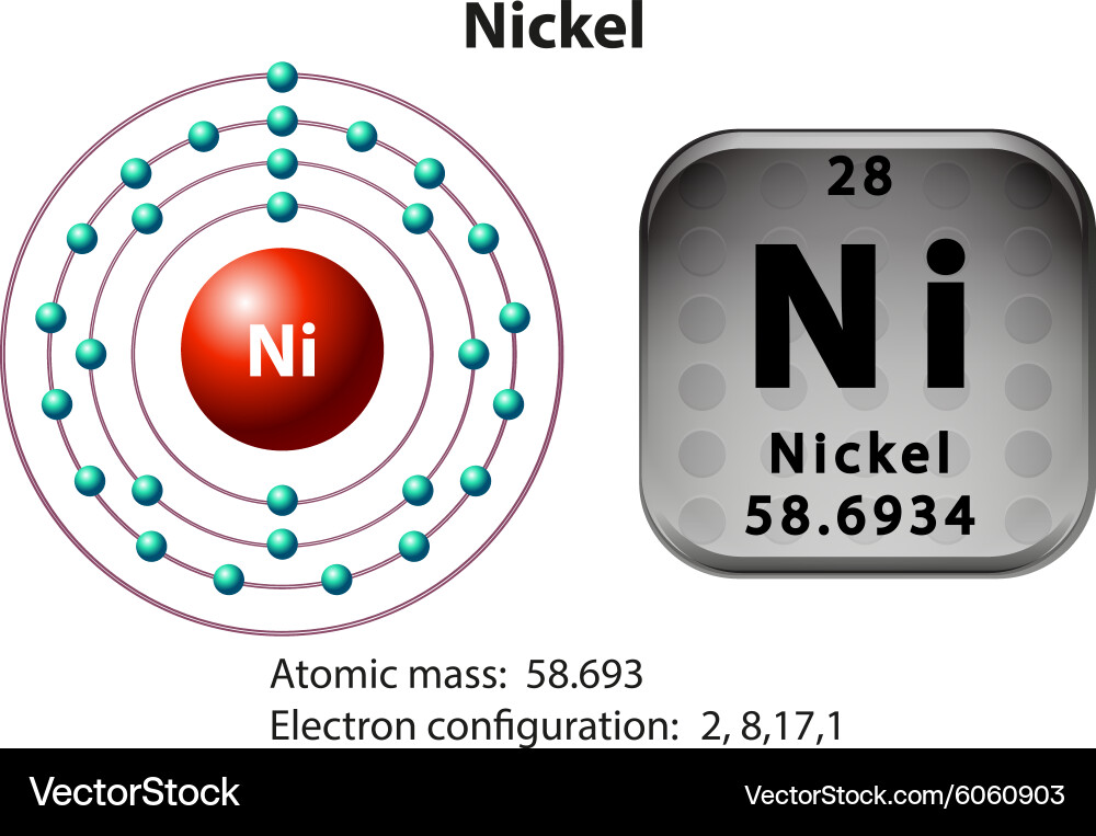 Symbol and electron diagram for nickel Vector Image