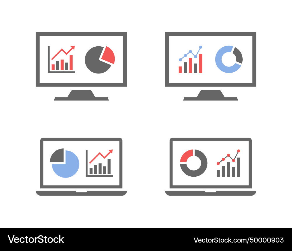 Web statistic monitoring icon set financial Web statistic monitoring icon set financial vector image