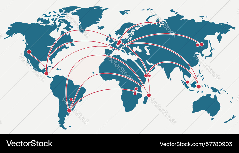 World map with pin points showing global vector image