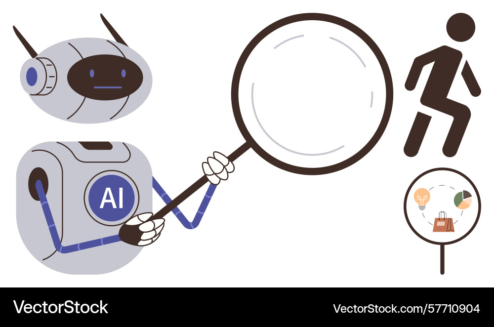 Ai robot analyzing human behavior with magnifying Ai robot analyzing human behavior with magnifying Vector Image