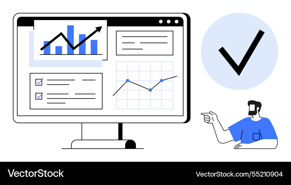 Business data analysis with charts on computer Business data analysis with charts on computer vector image