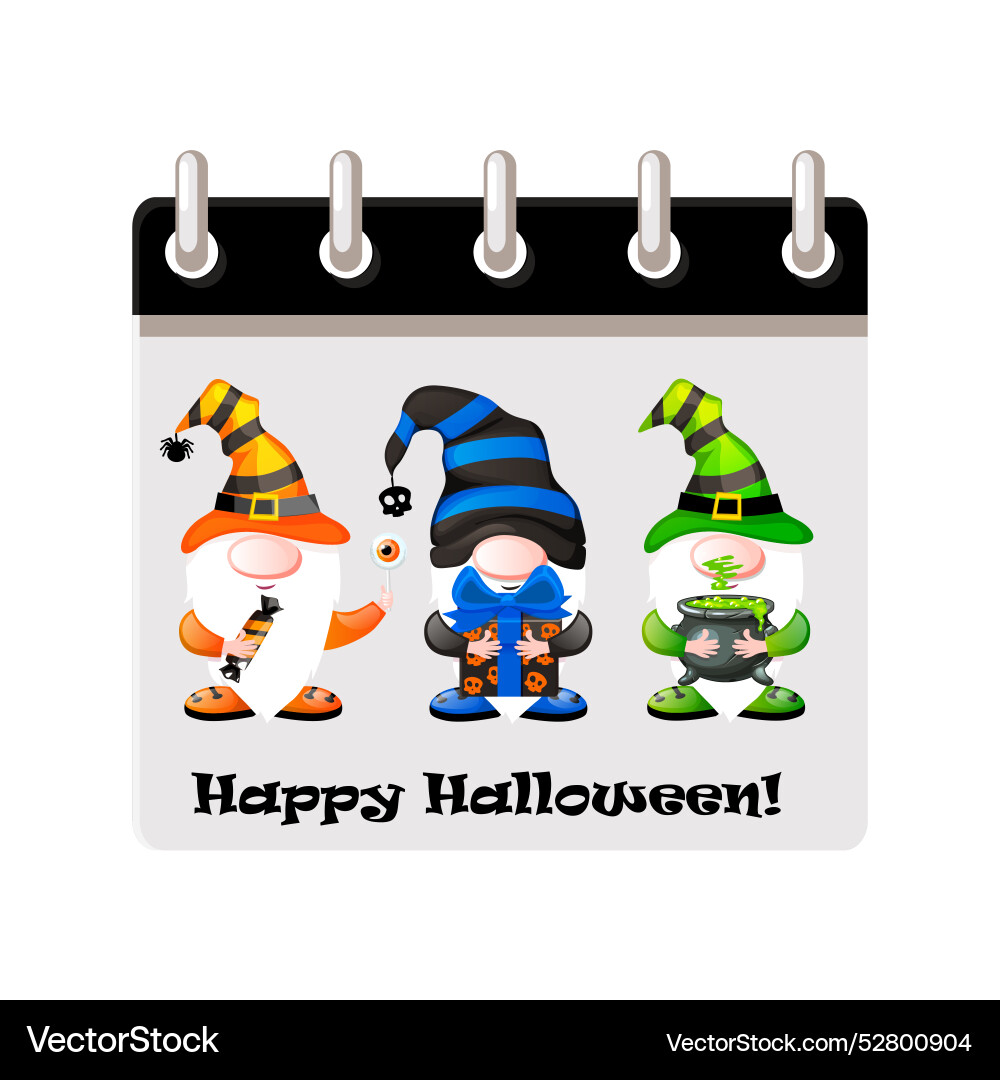 Calendar for halloween with gnomes Vector Image