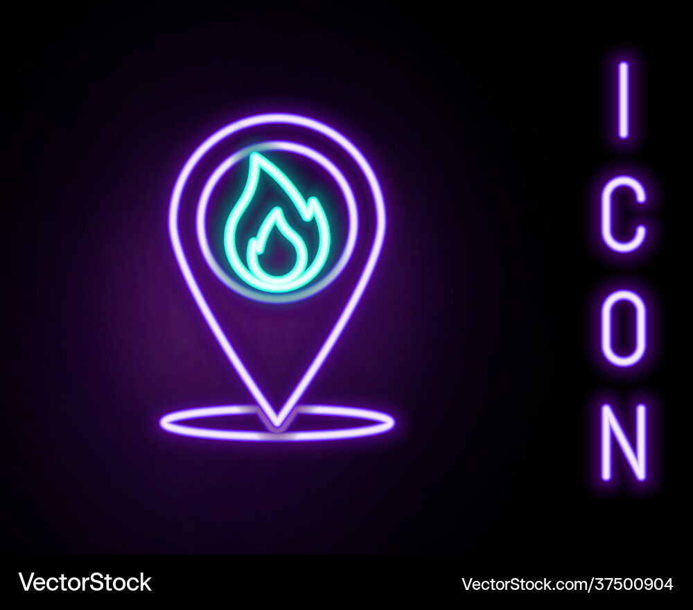 Glowing neon line map pointer with fire flame icon Glowing neon line map pointer with fire flame icon vector image