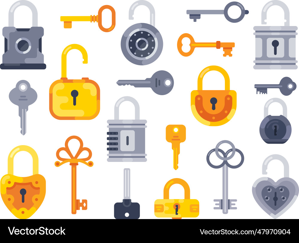 Lock with keys golden key access padlock vector image