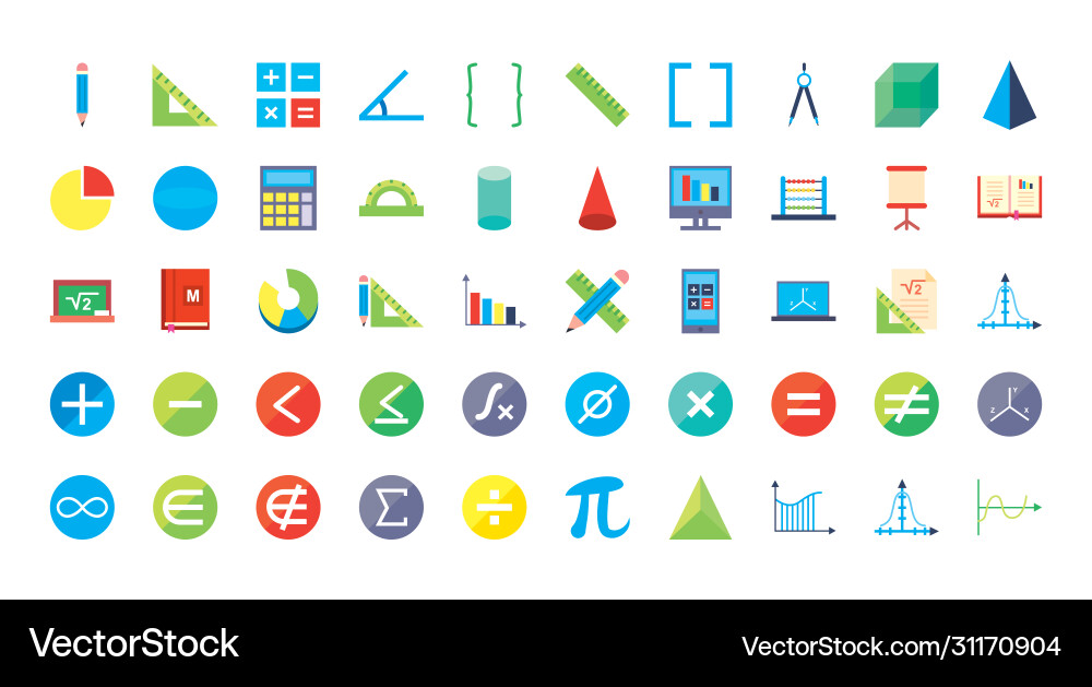 Math flat style icon set design Math flat style icon set design vector image