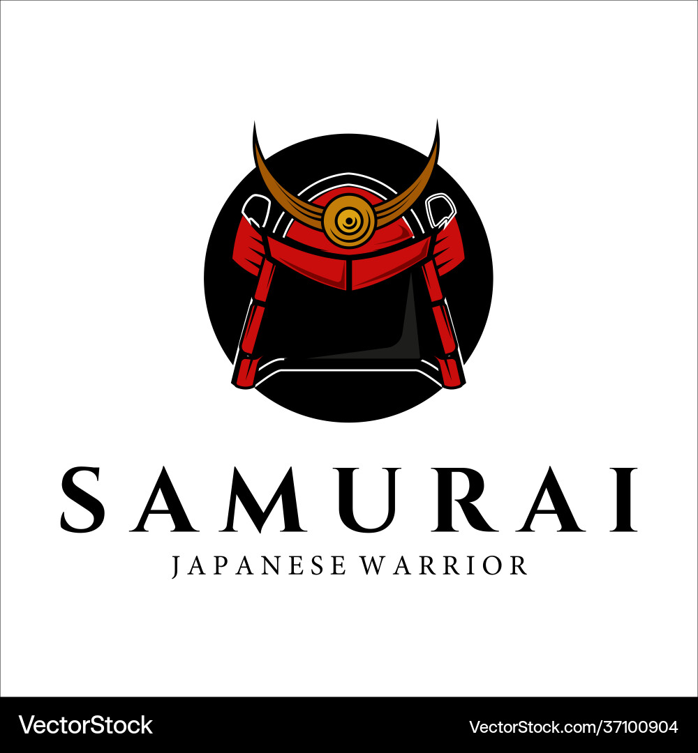 Samurai armour helmet vintage logo template vector image