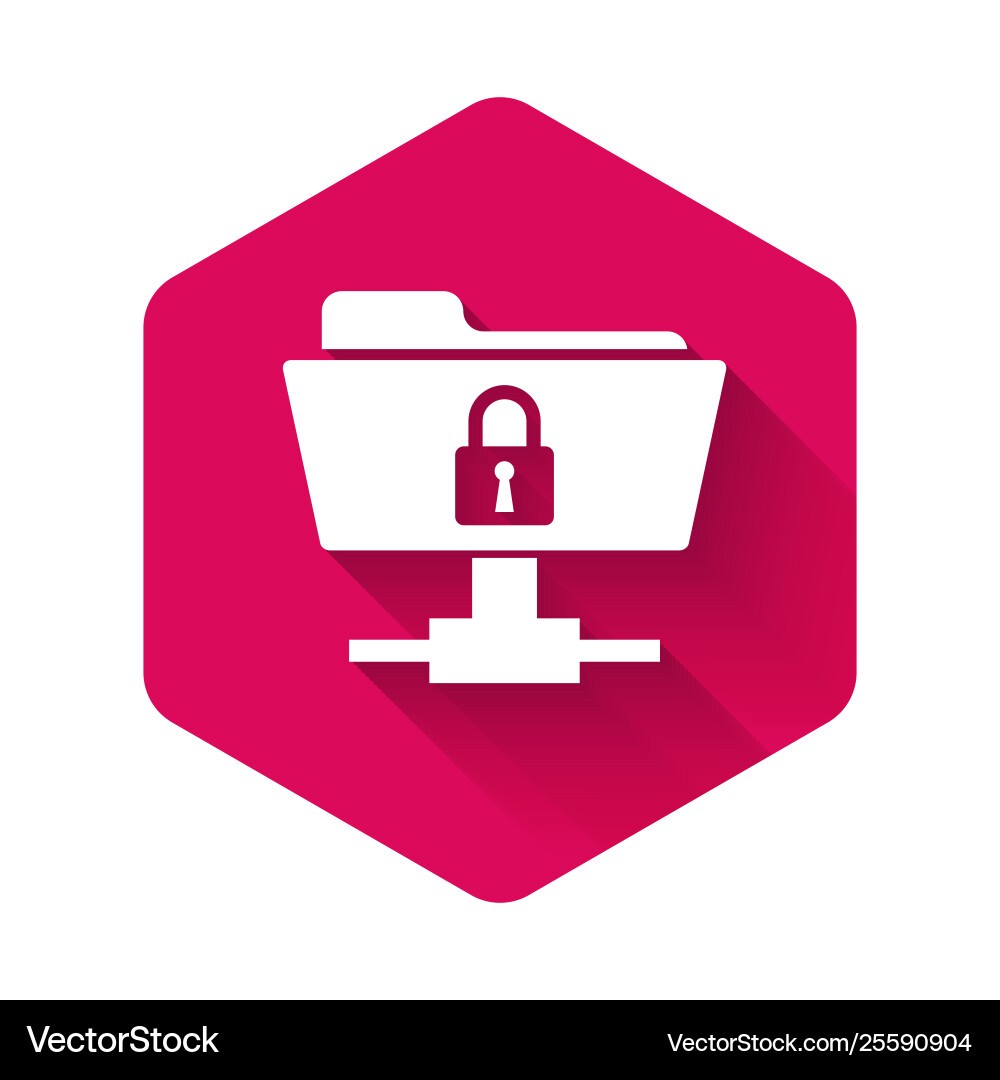 White ftp folder and lock icon isolated with long White ftp folder and lock icon isolated with long vector image