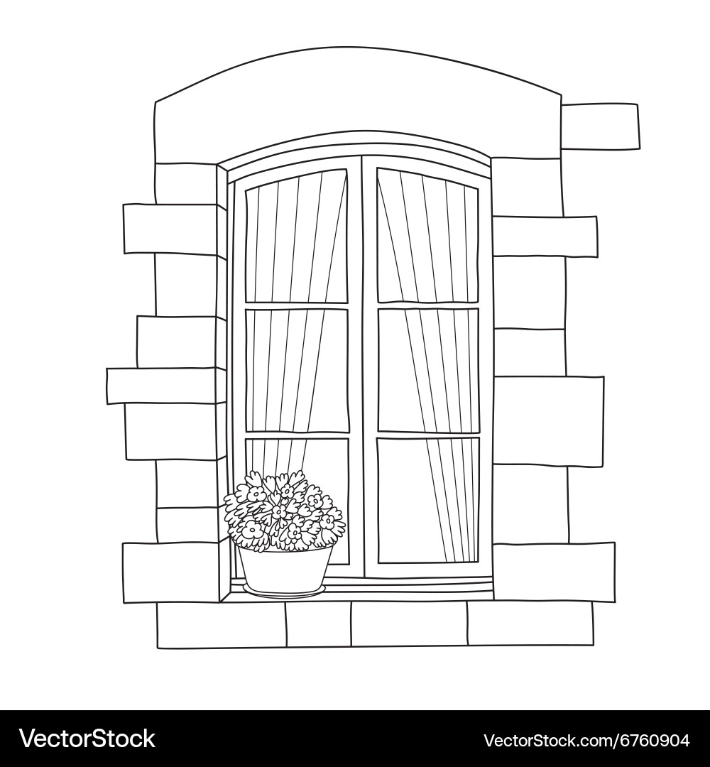 Window with potflofer vector image