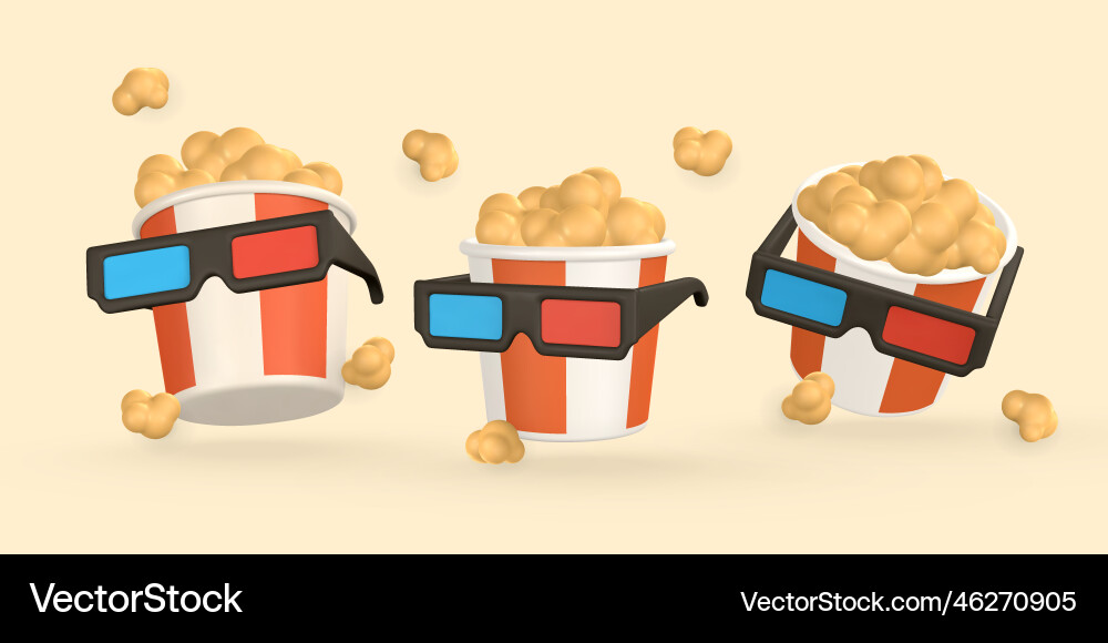 3d realistic pop corn bucket container 3d realistic pop corn bucket container vector image