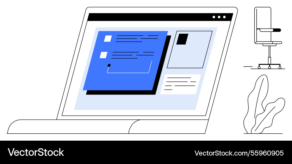Digital workspace with laptop displaying Digital workspace with laptop displaying Vector Image